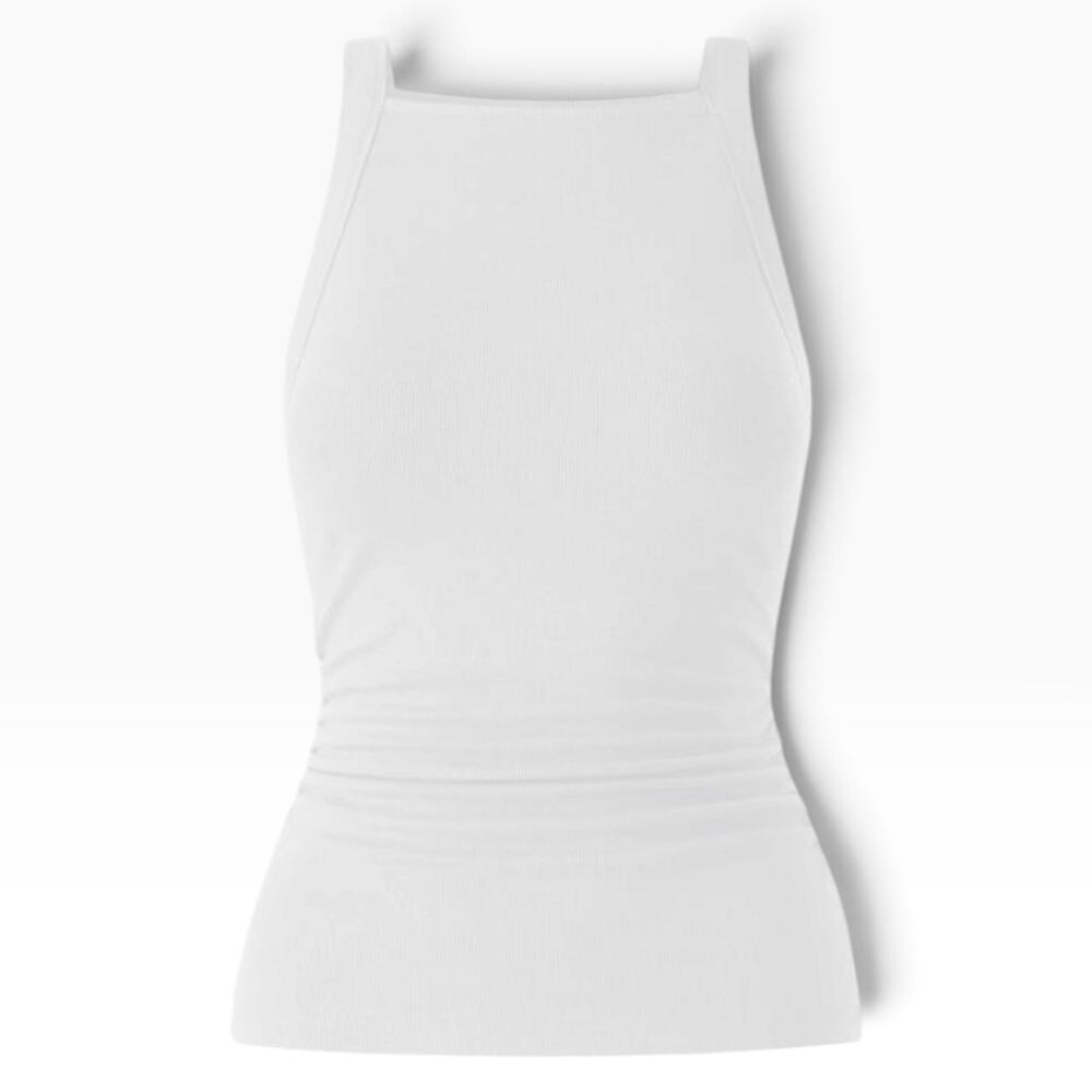 NWT OGL Plantive Chic Square Neck Ruched Rib Bra Tank Top White Size Medium
